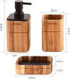 Bathroom Accessory Set Acacia Wood 3 Pieces Includes Bathroom Soap Dispenser, Bathroom Tumbler, Soap Dish Accessories for Bathroom Decor and House Warming Gift